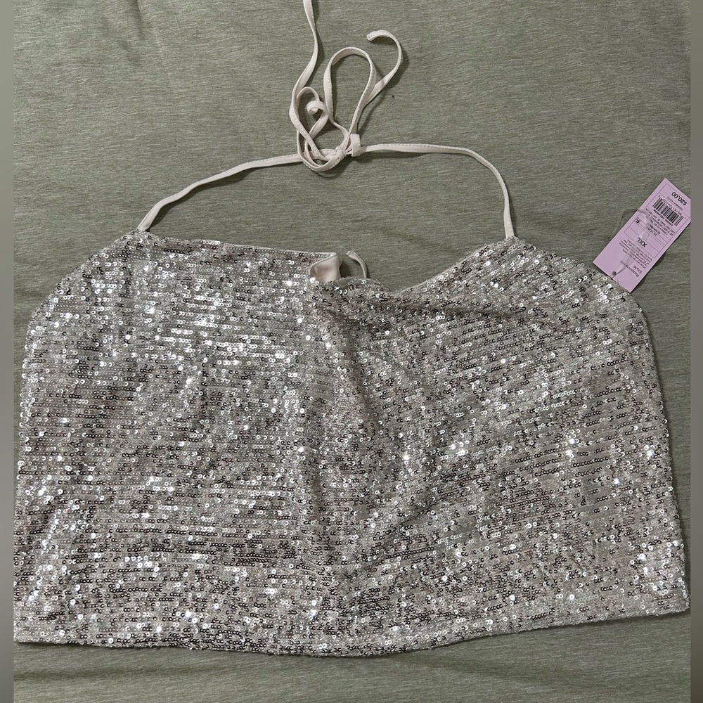 sequin backless halter sleeveless top - nwt
